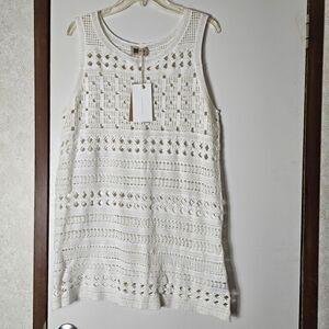 Nwt Look By M Newyork Ivory Crochet Lace Mini Dress Cover Up Women's One Size
